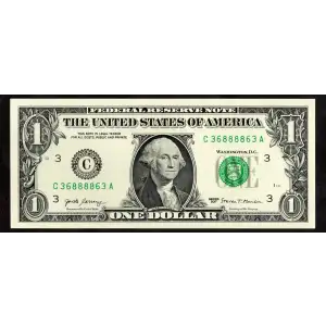 $1 2013 Green seal. Small Size $1 Federal Reserve Notes 3001-B