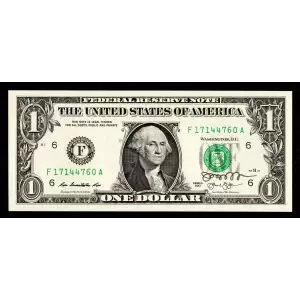 $1 2013 Green seal. Small Size $1 Federal Reserve Notes 3001-F