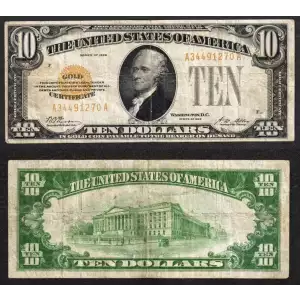 $10 1928 Gold Seal Small Size Gold Certificates 2400