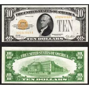 $10 1928 Gold Seal Small Size Gold Certificates 2400