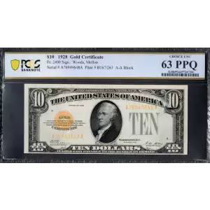 $10 1928 Gold Seal Small Size Gold Certificates 2400
