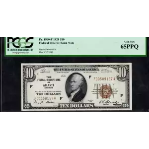 $10 1929 brown seal Small Federal Reserve Bank Notes 1860-F