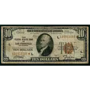 $10 1929 brown seal Small Federal Reserve Bank Notes 1860-L*