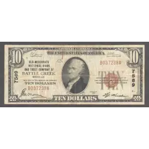 $10 1929 small brown seal. Small National Bank Notes 1801-1
