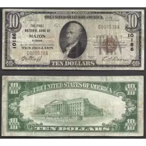 $10 1929 small brown seal. Small National Bank Notes 1801-1
