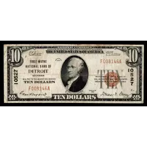 $10 1929 small brown seal. Small National Bank Notes 1801-1