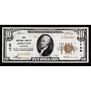 $10 1929 small brown seal. Small National Bank Notes 1801-1