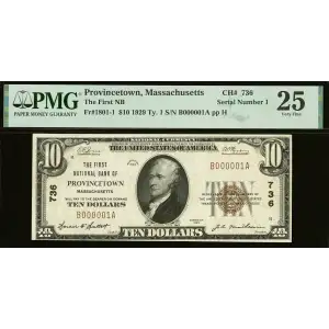 $10 1929 small brown seal. Small National Bank Notes 1801-1