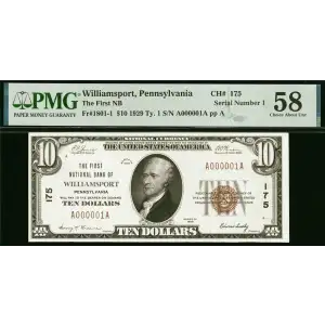 $10 1929 small brown seal. Small National Bank Notes 1801-1