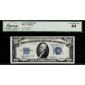 $10 1934-A blue seal. Small Silver Certificates 1702
