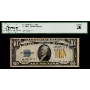 $10 1934-A yellow seal Emergency Notes Issued During WW2 2309