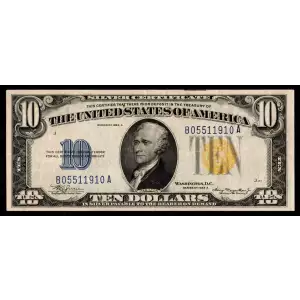 $10 1934-A yellow seal Emergency Notes Issued During WW2 2309