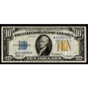 $10 1934-A yellow seal Emergency Notes Issued During WW2 2309*