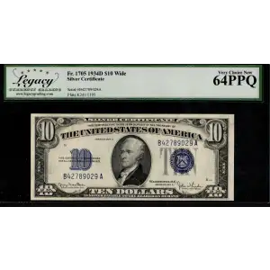 $10 1934-D blue seal. Small Silver Certificates 1705