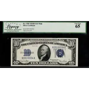 $10 1934-D blue seal. Small Silver Certificates 1705