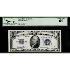 $10 1934-D blue seal. Small Silver Certificates 1705