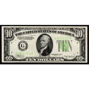 $10 1934 Exists with both light and dark Green seals Small Size $10 Federal Reserve Notes 2004-G