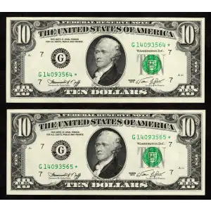 $10 1974 Treasury seal. Small Size $10 Federal Reserve Notes 2022-G*