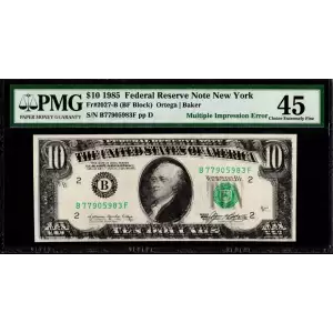 $10 1985 Treasury seal. Small Size $10 Federal Reserve Notes 2027-B