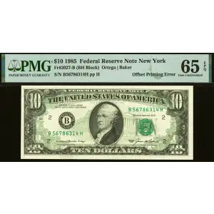$10 1985 Treasury seal. Small Size $10 Federal Reserve Notes 2027-B