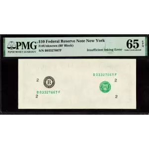 $10 19xx FRN Missing Second Face Printing Error =Only Serials + Seals= PMG 35EPQ