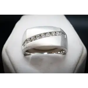 14k White Gold .50 CTW Natural Diamond Man's Ring Wedding Band Pinky