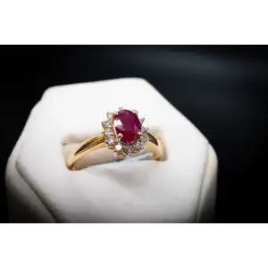 14k Yellow Gold .25 CTW Natural Diamond + Natural Ruby Ring
