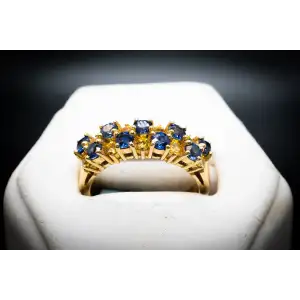 18k Yellow Gold Ring Natural Blue and Yellow Sapphire