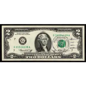 $2 1976 Green seal Small Size $2 Federal Reserve Notes 1935-G