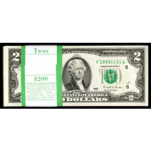 $2 1995 Green seal Small Size $2 Federal Reserve Notes 1936-F