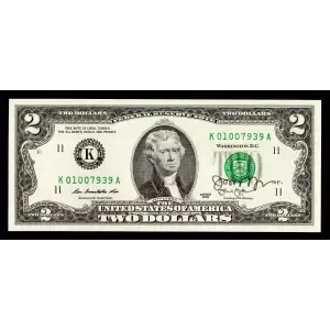 $2 2013 Green seal Small Size $2 Federal Reserve Notes 1940-K
