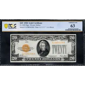 $20 1928 gold seal. Small Size Gold Certificates 2402 (2)