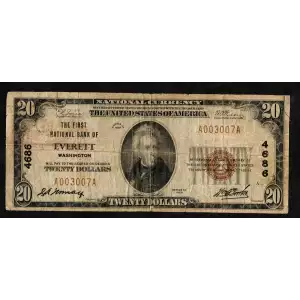 $20 1929 small brown seal. Small National Bank Notes 1802-1