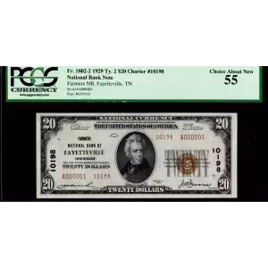 $20 1929 small brown seal. Small National Bank Notes 1802-2