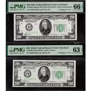 $20 1934 light Green seal. Small Size $20 Federal Reserve Notes 2054-D