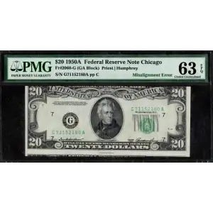 $20 1950-A. blue-Green seal. Small Size $20 Federal Reserve Notes 2060-G