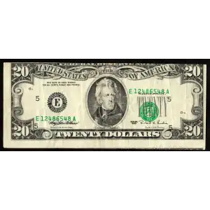 $20 1995 blue-Green seal. Small Size $20 Federal Reserve Notes 2081-E