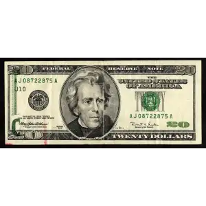 $20 1996 blue-Green seal. Small Size $20 Federal Reserve Notes 2084-J