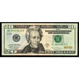 $20 2013 blue-Green seal. Small Size $20 Federal Reserve Notes 2098-L