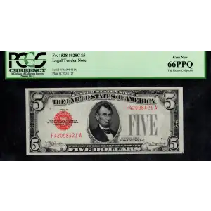 $5 1928-C red seal. Small Legal Tender Notes 1528