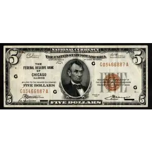 $5 1929 brown seal Small Federal Reserve Bank Notes 1850-G