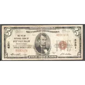 $5 1929 Small brown seal Small National Bank Notes 1800-1