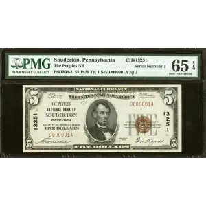 $5 1929 Small brown seal Small National Bank Notes 1800-1