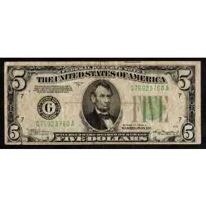 $5 1934-A. blue-Green seal. Small Size $5 Federal Reserve Notes 1957-G