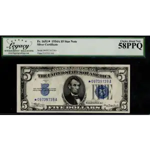 $5 1934-A blue seal. Small Silver Certificates 1651*