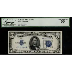 $5 1934-A blue seal. Small Silver Certificates 1651m