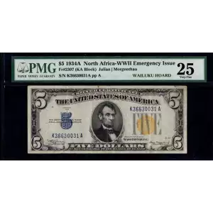 $5 1934-A yellow seal Emergency Notes Issued During WW2 2307