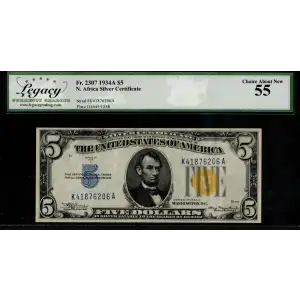 $5 1934-A yellow seal Emergency Notes Issued During WW2 2307