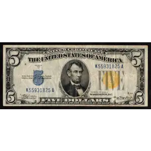 $5 1934-A yellow seal Emergency Notes Issued During WW2 2307