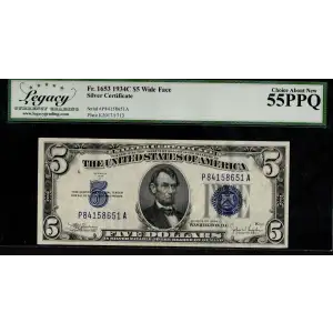 $5 1934-C blue seal. Small Silver Certificates 1653